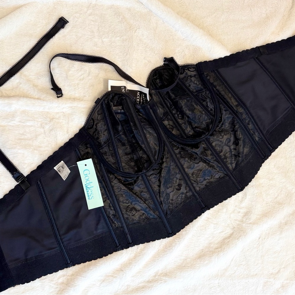 NWT Goddess Black Lace Strapless Bustier Bra #GD0689 with Optional Straps Sz 44C - Picture 9 of 12